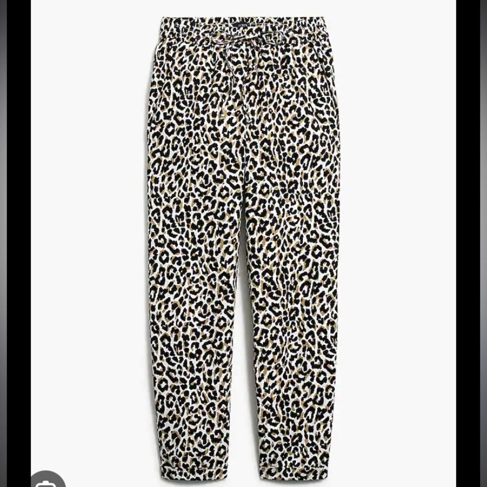 J.Crew Factory size 2 cheetah print linen blend summer lightweight pants white